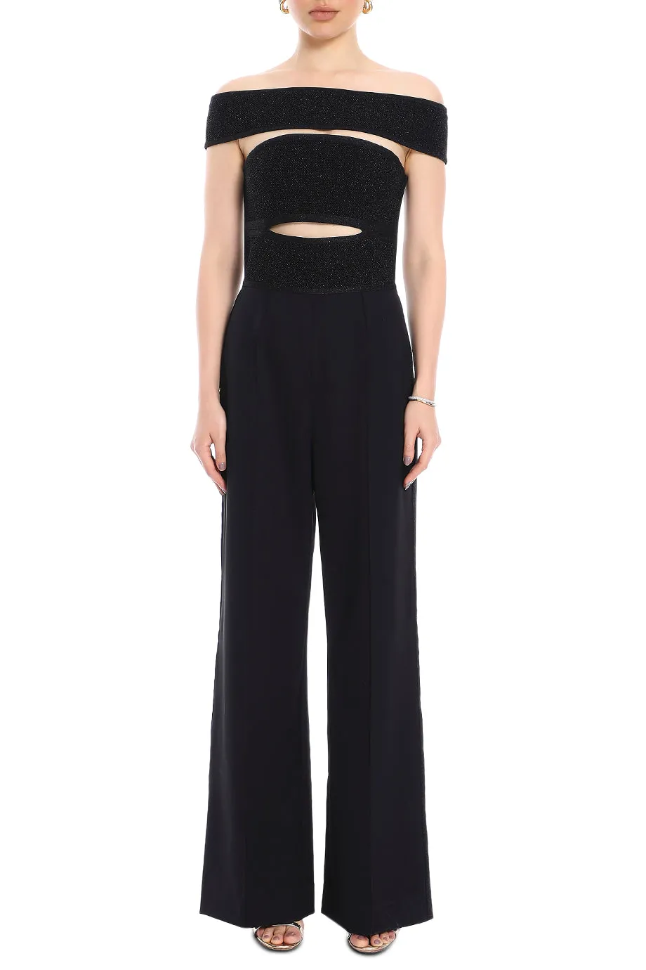 Textured Lurex Off Shoulder Jumpsuit