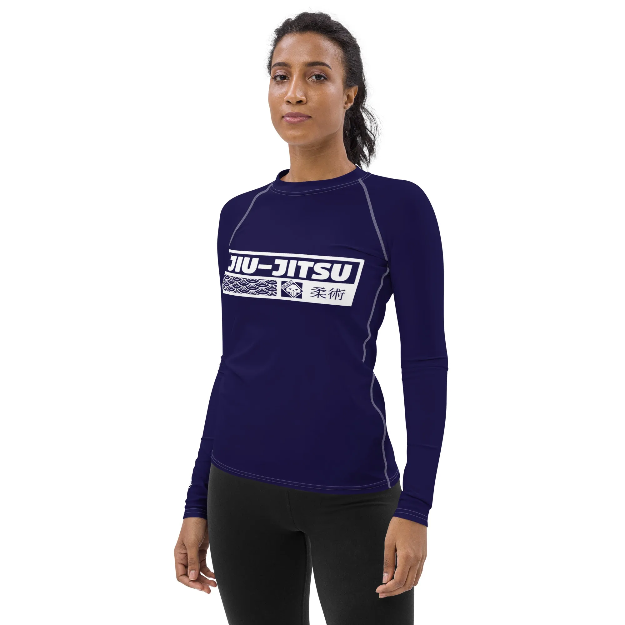 Womens Long Sleeve BJJ Rash Guard - Jiu-Jitsu 002 - Midnight Blue