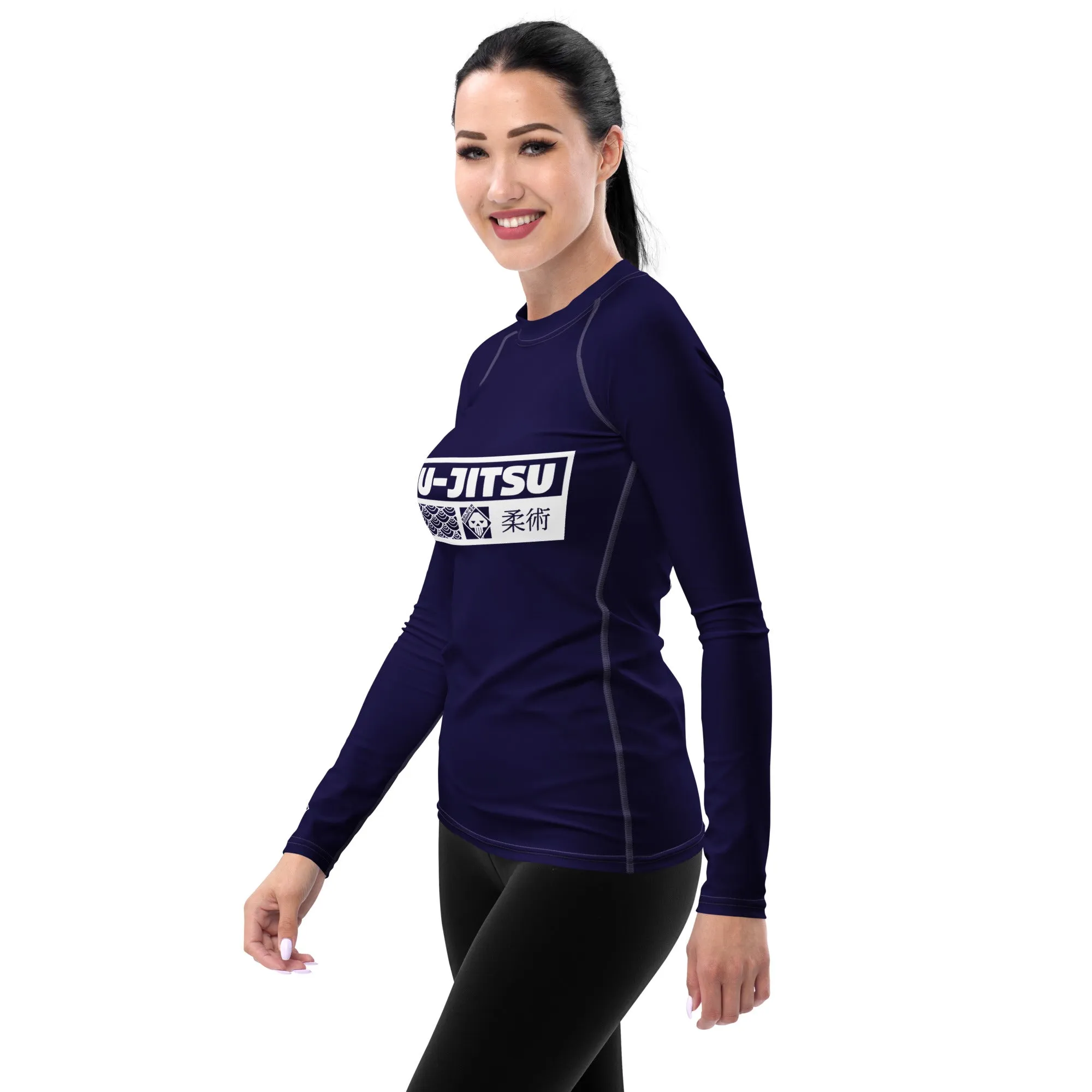 Womens Long Sleeve BJJ Rash Guard - Jiu-Jitsu 002 - Midnight Blue