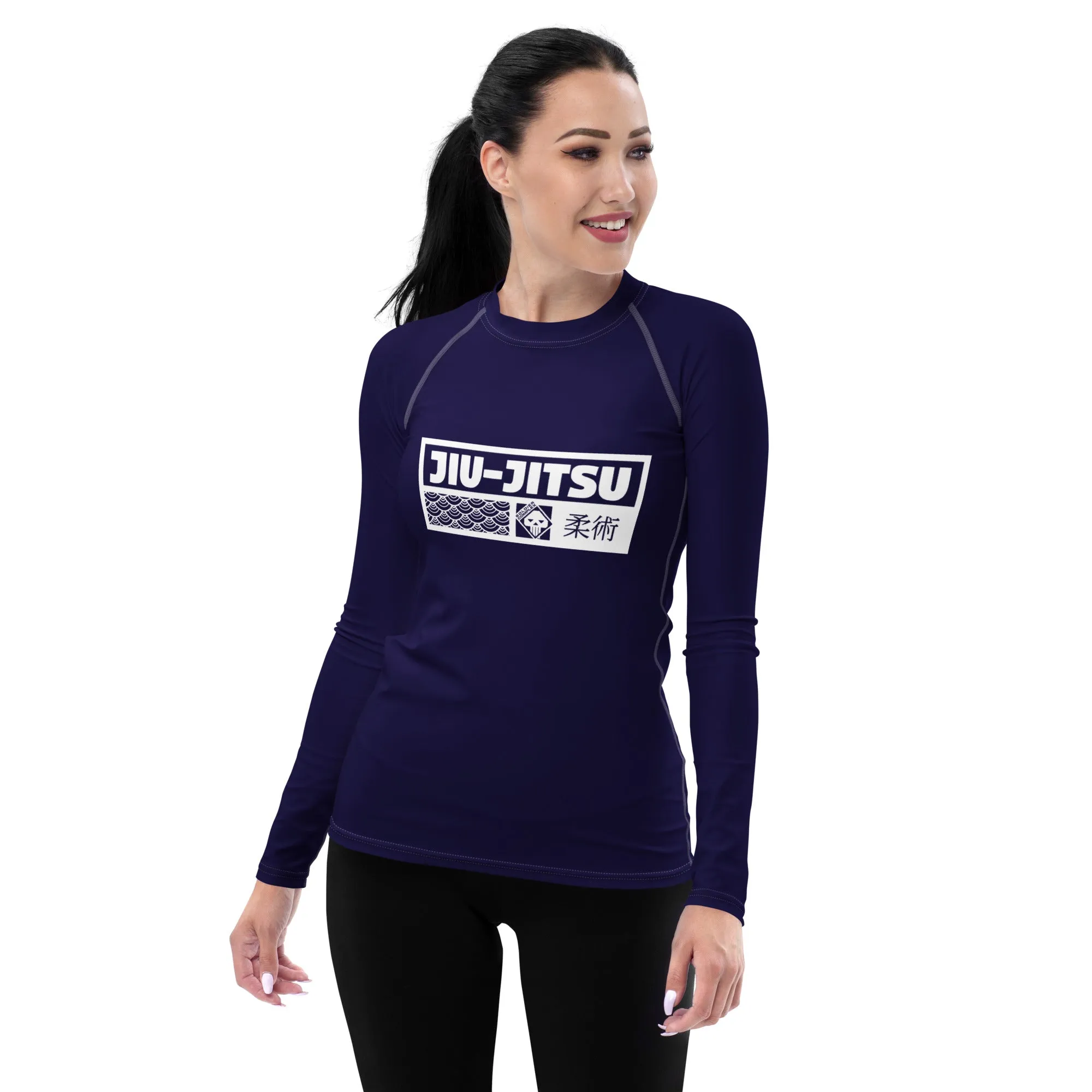 Womens Long Sleeve BJJ Rash Guard - Jiu-Jitsu 002 - Midnight Blue