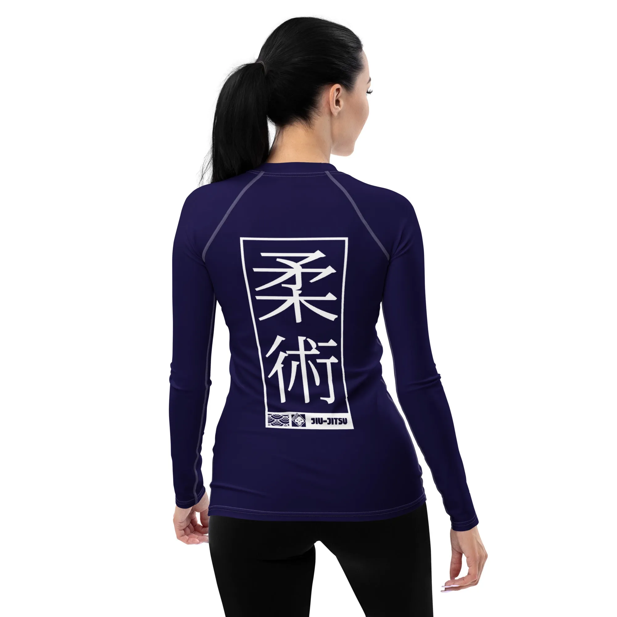 Womens Long Sleeve BJJ Rash Guard - Jiu-Jitsu 002 - Midnight Blue