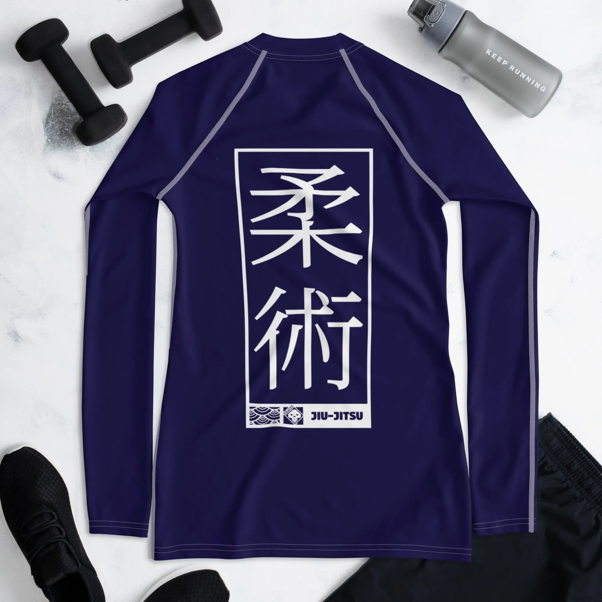 Womens Long Sleeve BJJ Rash Guard - Jiu-Jitsu 002 - Midnight Blue